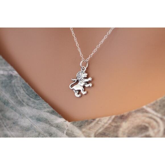 Sterling Silver Lion Pendant Necklace, Lion Necklace, Lion Charm Necklace - Picture 1 of 3